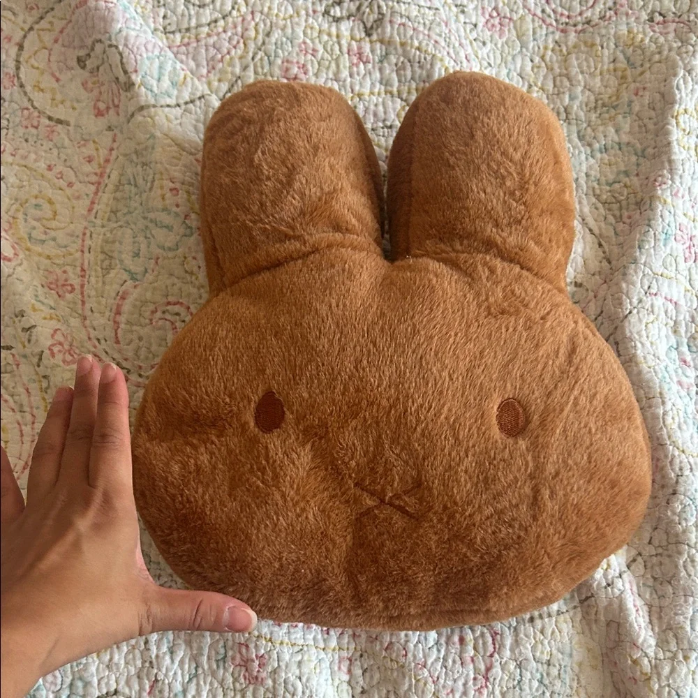 Plush Bunny Face Pillow - Soft Brown